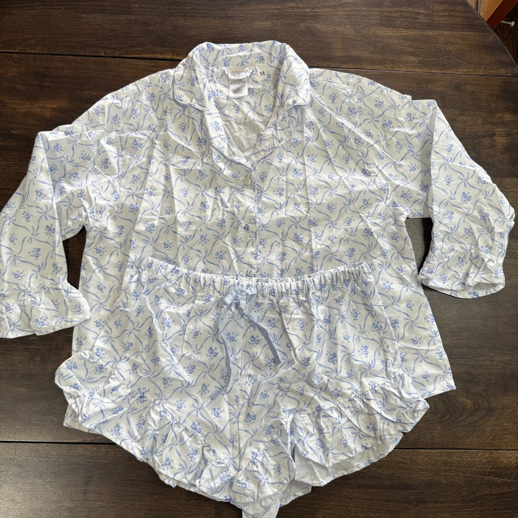 POTTERY BARN LoveShackFancy FLORAL TRELLIS SATEEN PAJAMA SET~PINK & BLUE AVAIL