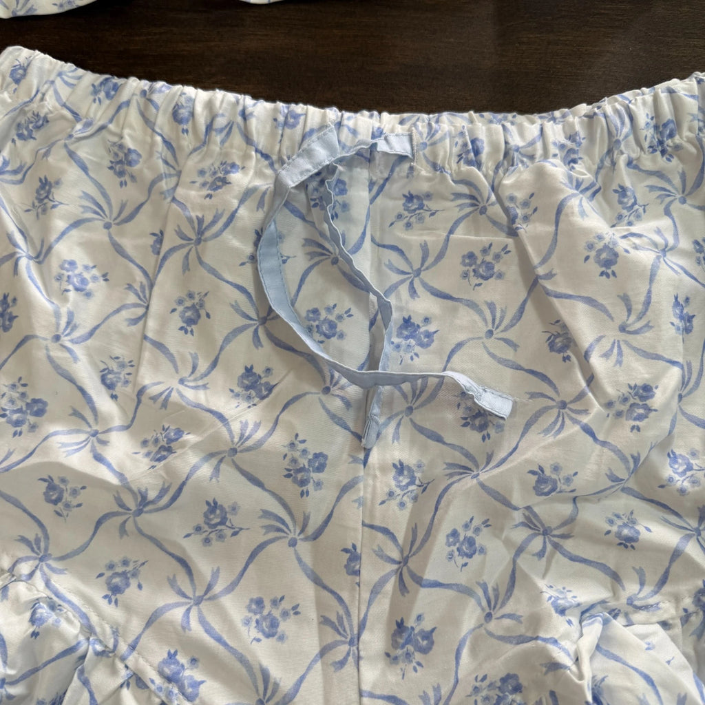 POTTERY BARN LoveShackFancy FLORAL TRELLIS SATEEN PAJAMA SET~PINK & BLUE AVAIL