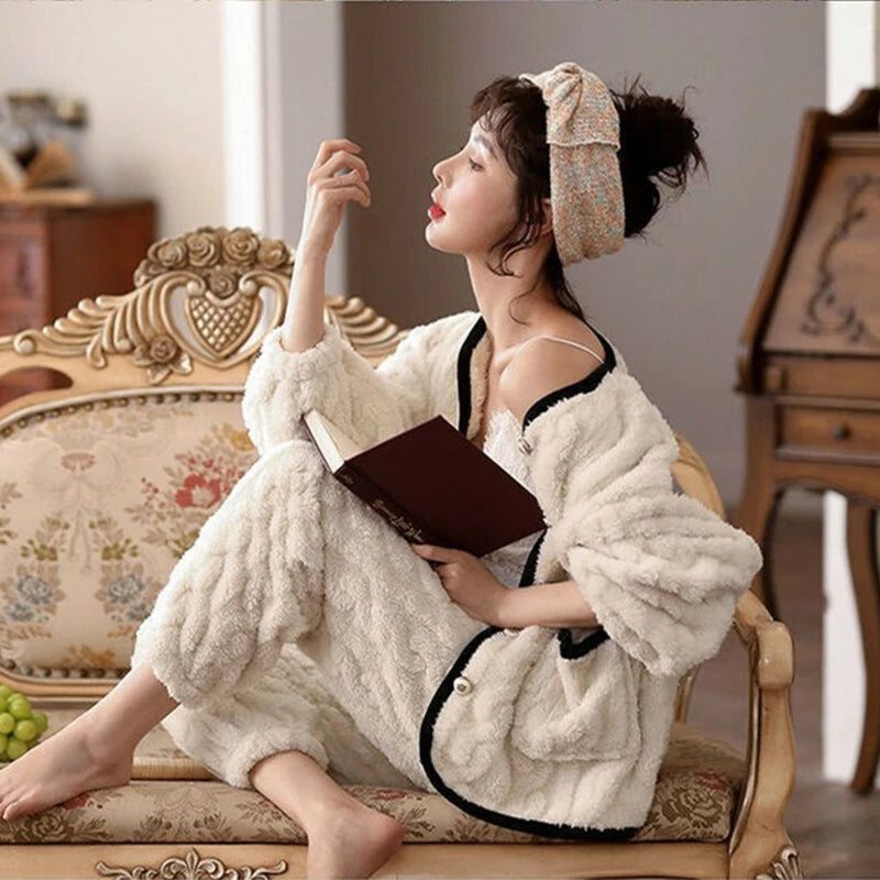 Princess coral velvet pajamas women Nightwear sweet Warm home service suit new