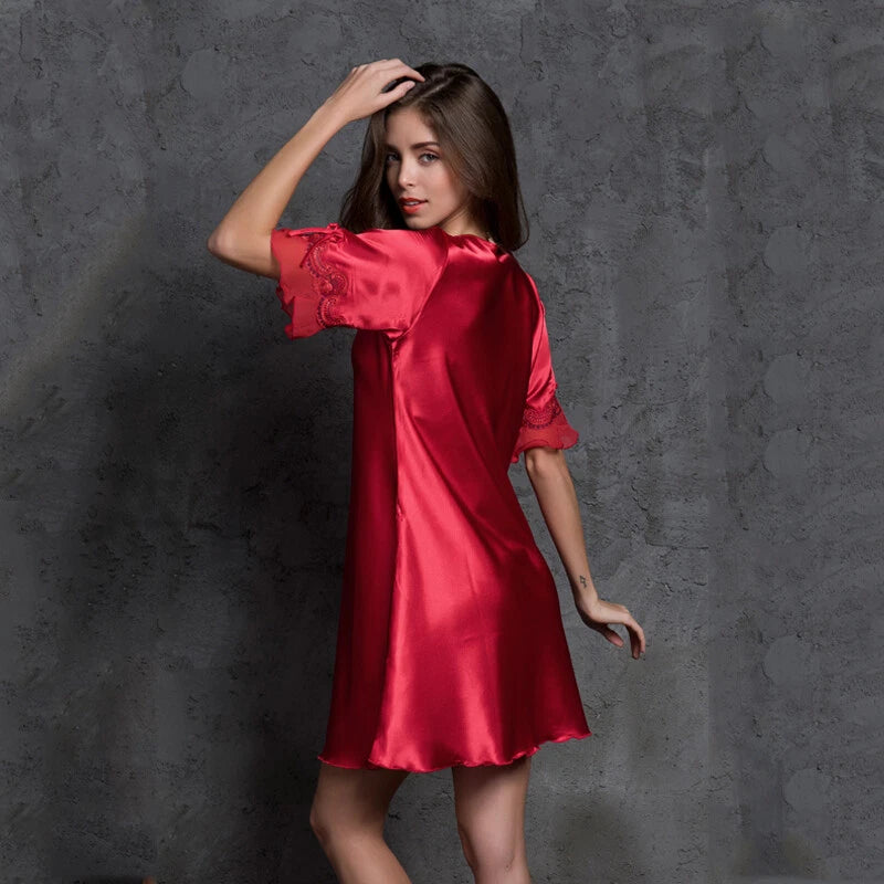 Women Satin Silk Lace Dress Sleepwear Lingerie Short Mini Nightdress Nightgown