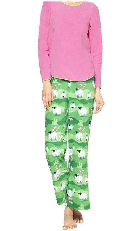 Hue Women's  Pajama Set S Dog Blocks or Mountain Sheep Micro Fleece, New $50