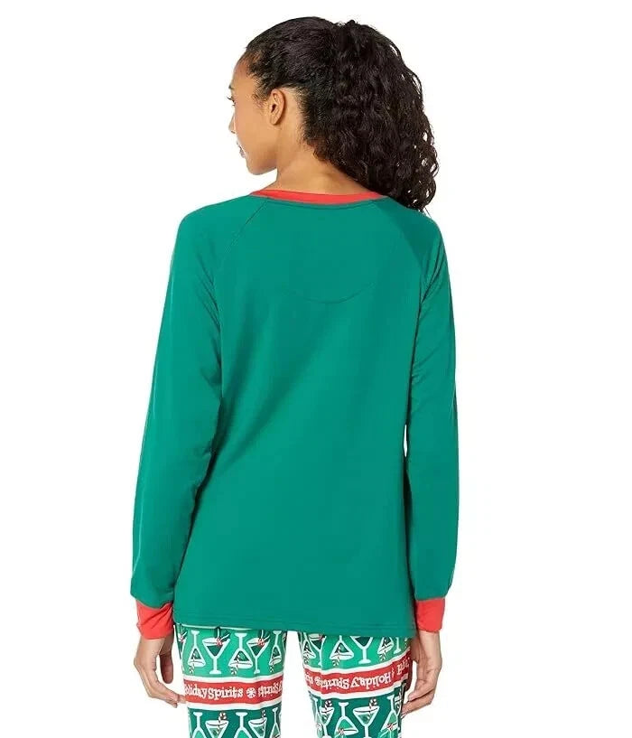Pajamarama Merrily Coupled Long Pajama Sets Womens Green Holiday Spirits JDM1214