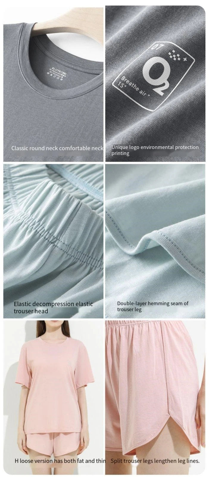 Summer Women's Cotton Short Sleeve Lounge Loose Seat Antibacterial Pajamas Set-