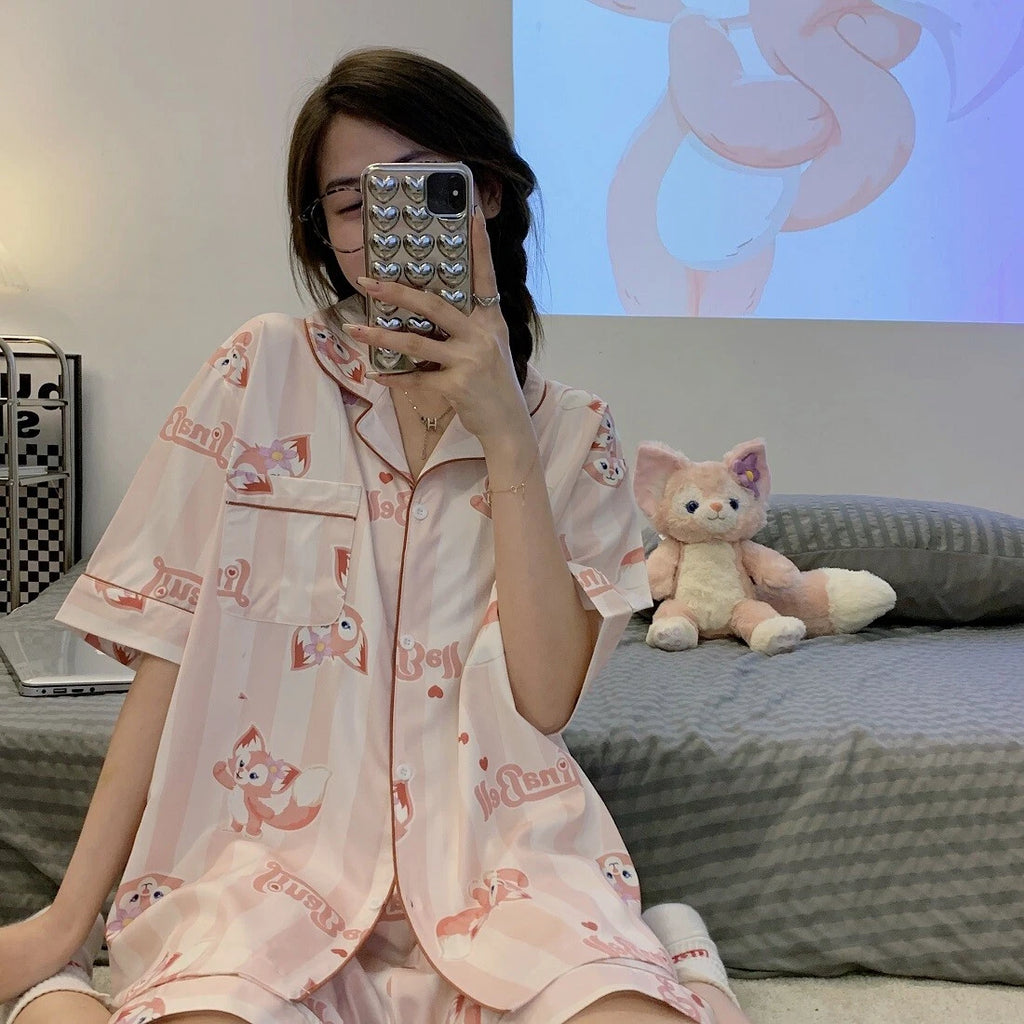 LinaBell Stain Pajamas Set Short Sleeve Top Shorts Pajamas Sleepwear unisex