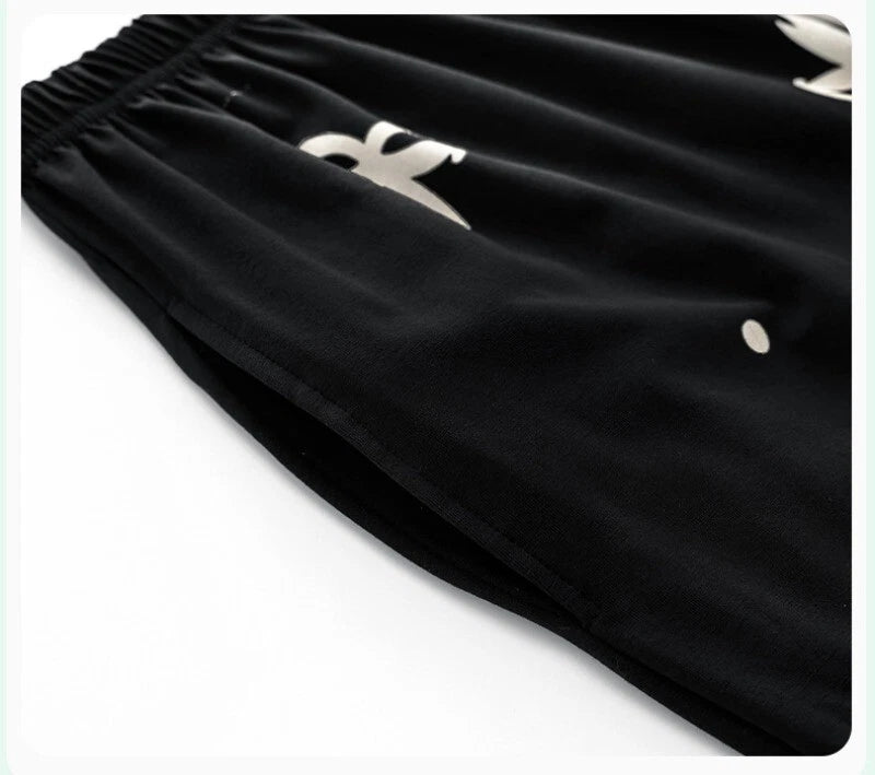 Women's Pajamas Set Long Sleeve Cardigan Bow Print Comfortable Antibacterial Homewear-