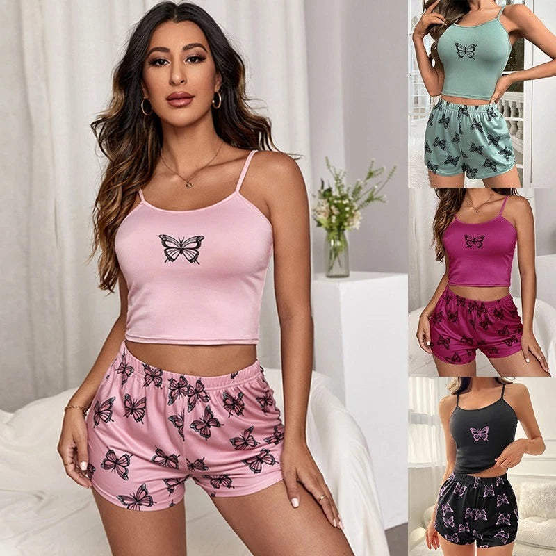 Sexy Women's Summer Suspender Shorts Pajama Set
