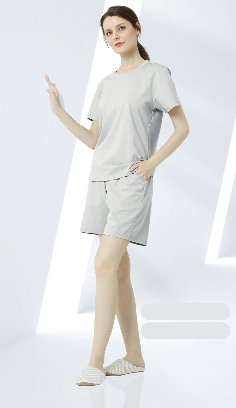 Summer Women's Cotton Antibacterial Thin Suitable Home Trip Pajamas Set-