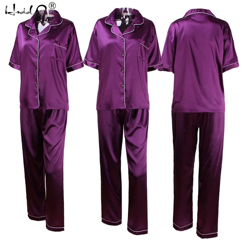 Women Lady Silk Satin Pajamas Set Pyjama Sleepwear Nightwear Summer Homewear Pj