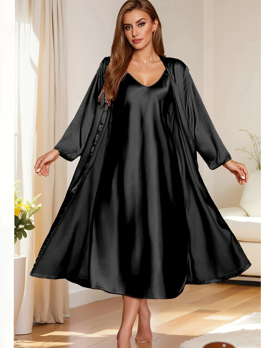 Women's satin silk robe dress sleepwear underwear long nightgown sleepwear