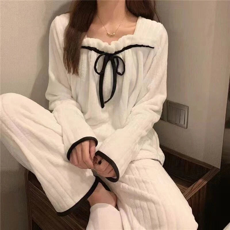 2022 women's autumn and winter pajamas set thick cute pajamas flannel pajamas