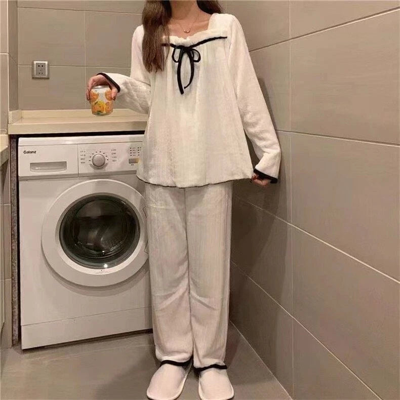 2022 women's autumn and winter pajamas set thick cute pajamas flannel pajamas