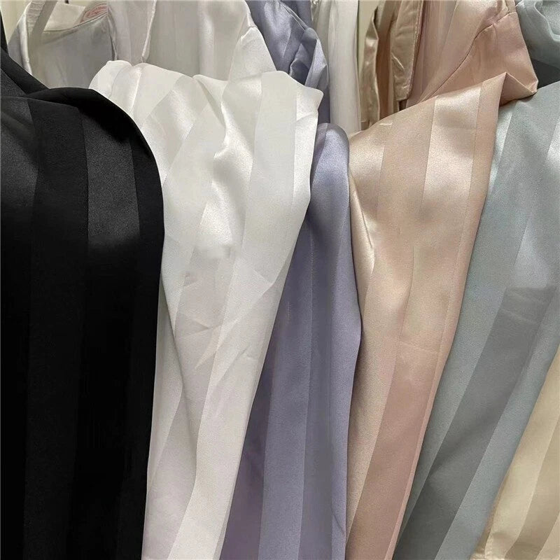 2023 Women's striped pajama set, solid silk satin pajama two-piece set