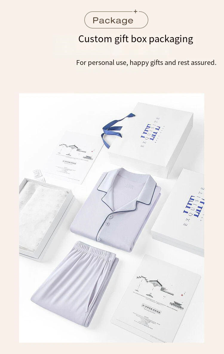 Women Antibacterial Pajamas Set Long Sleeve Dust Mite Resistant Long Pants-