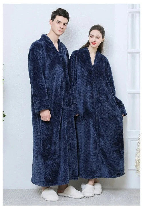 New Zipper Nightgown Flannel Nightgown Autumn Sleepwear Solid Color  Bathrobe