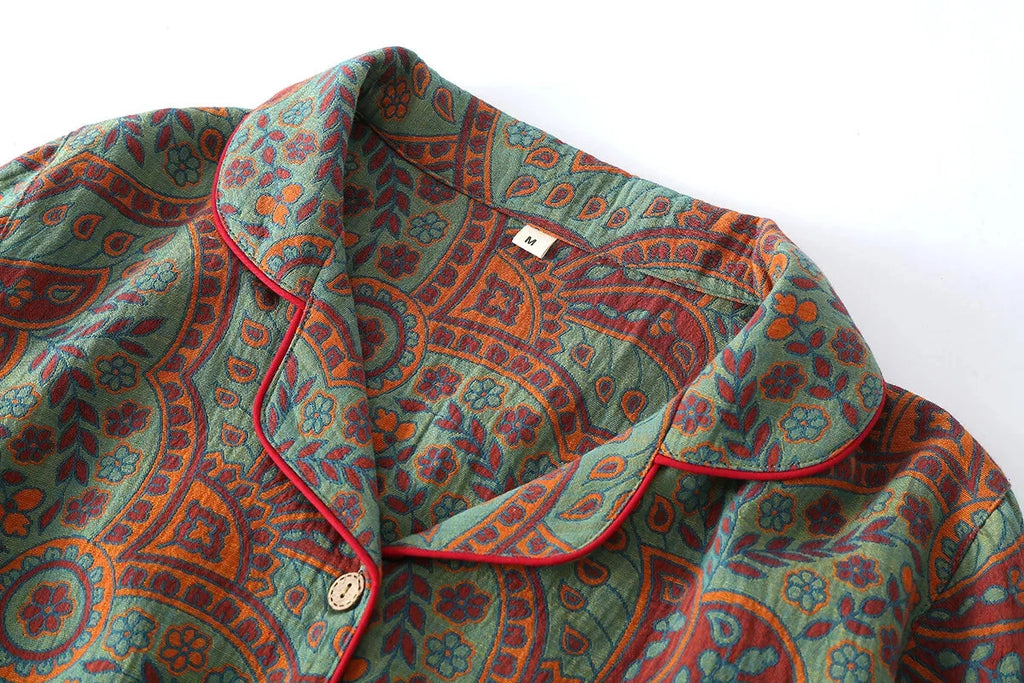 2024 new Ethnic style printed women's pajamas 2-piece set for casual wear