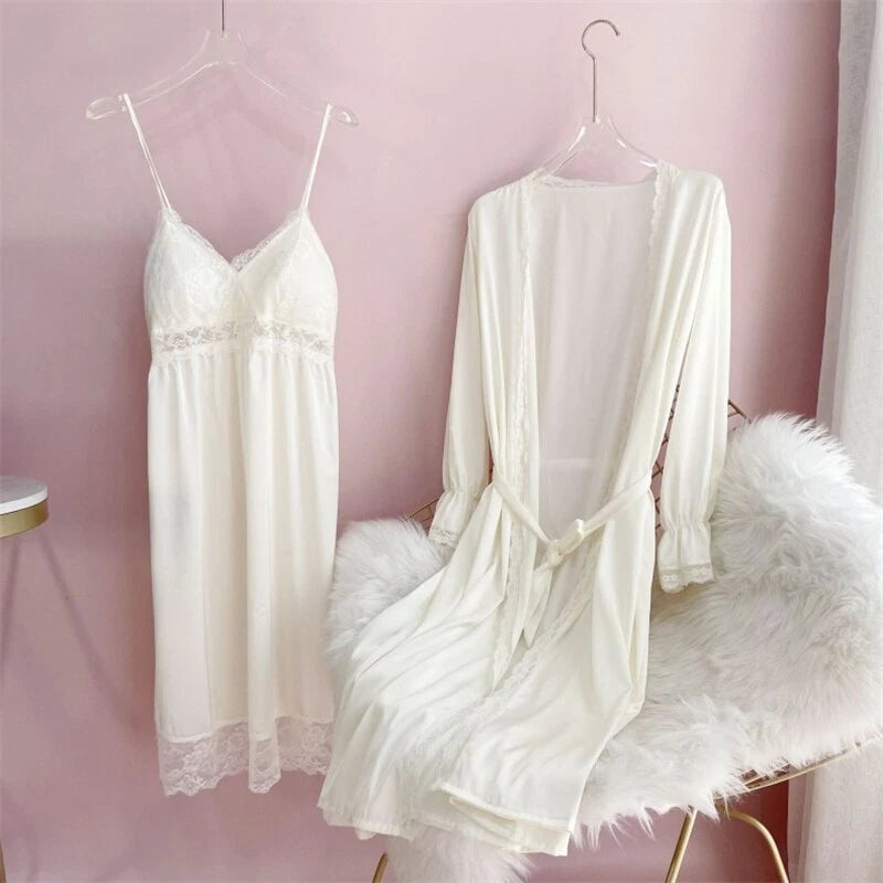 2023  Women's robe pajama set sexy lace suspender pajama dress bathrobe