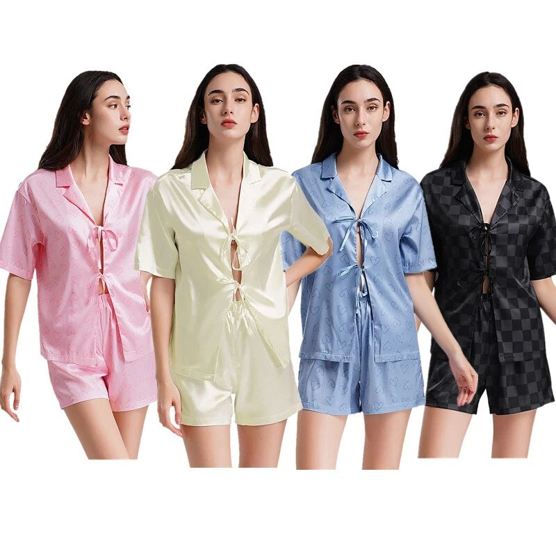 Women Nightwear Ice Cool Pajamas Set Silky Satin Sleepwear Soft Homewear Pants