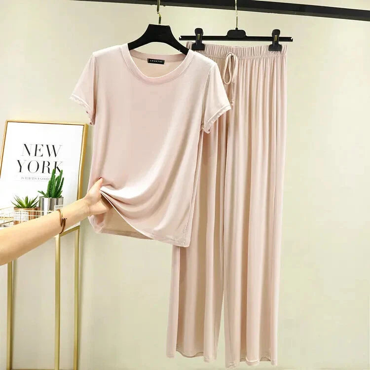 2025 New Pajama Sets Women Lounge Cute Sleepwear Short Sleeve Casual Nightwear