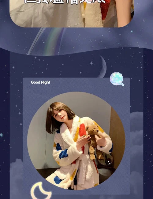 Coral Fleece Nightgown Women Flannel Plus Velvet Princess Sweet Bathrobe Pajamas