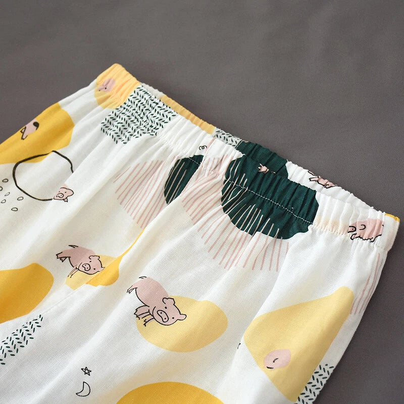 Women Pajamas Set 100% Cotton Printed Sleepwear Casual Nightwear Gauze Home Wear