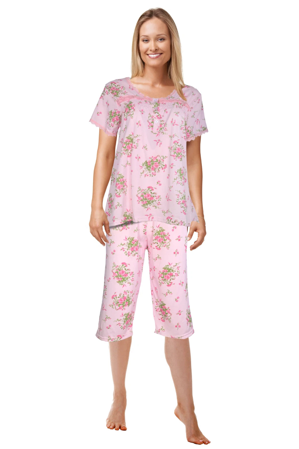JEFFRICO Womens Capri Pajama Set 2 Piece Short Sleeve Top & Capri Pants 5201C