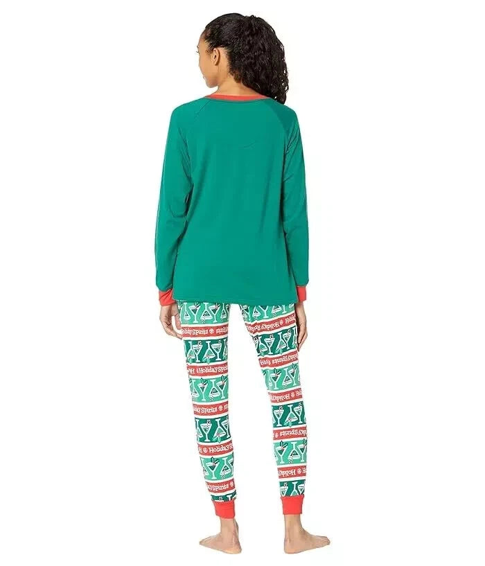 Pajamarama Merrily Coupled Long Pajama Sets Womens Green Holiday Spirits JDM1214