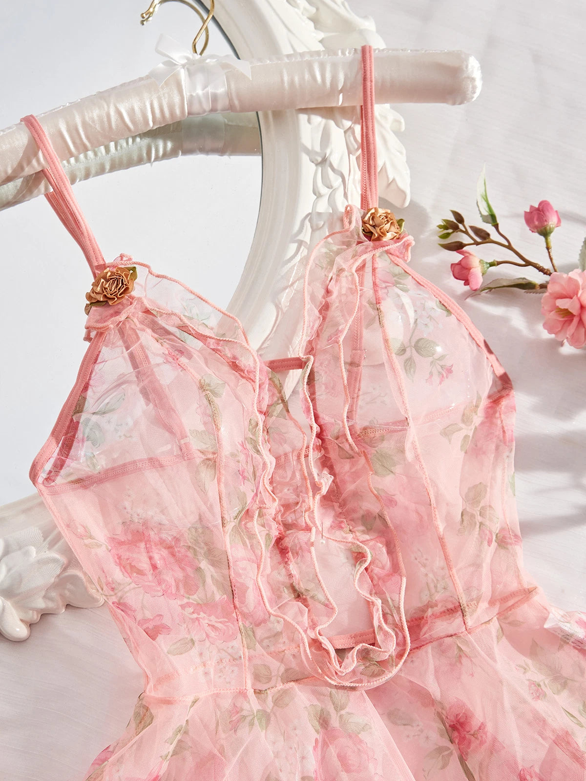 Sexy Women Lingerie Pink Lace Dress G-string Underwear Babydoll Sleepwear Gift