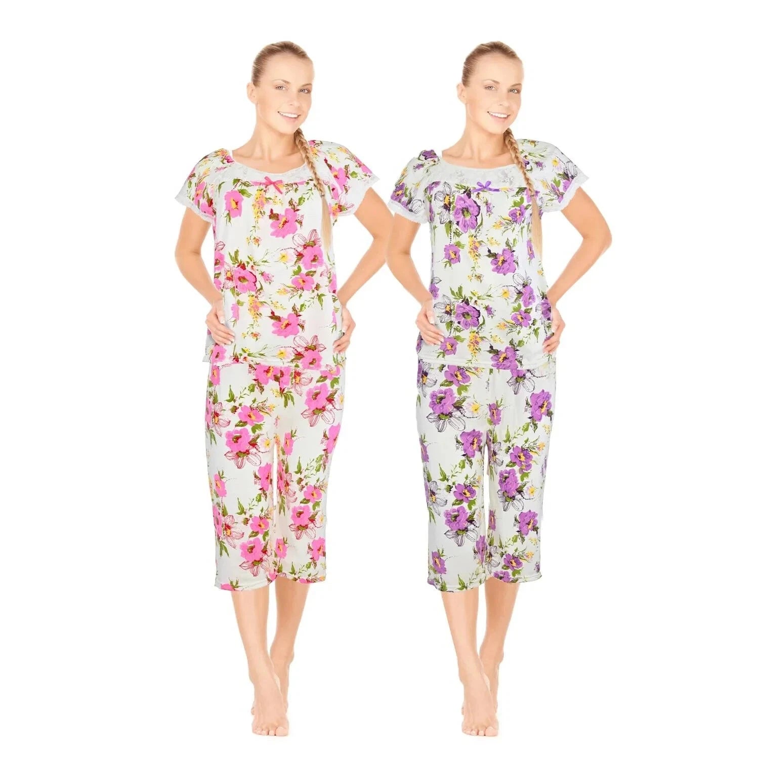 JEFFRICO Womens 2 Pack Capri Set Sleepwear Soft Pajamas Sleep Nightshirts 804C