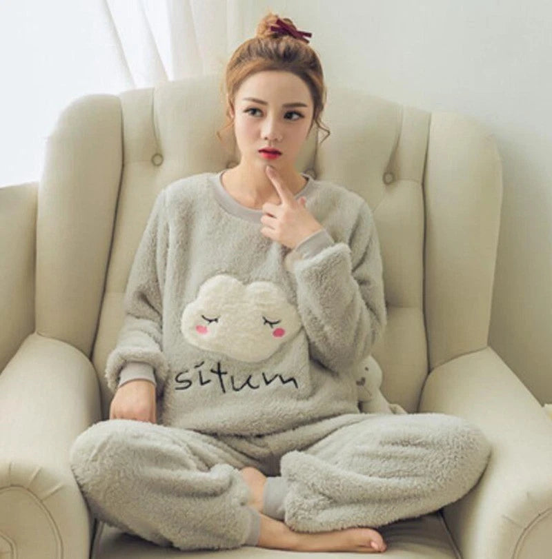 PJ Pyjama Fleece Winter PJ's Pyjamas New Women Set Night Wear Ladies Warm Sets