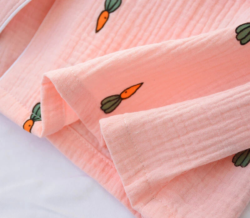 Chinese Japanese Autumn Women 100% Gauze Cotton Pajamas Set Sleepwear Nightwear