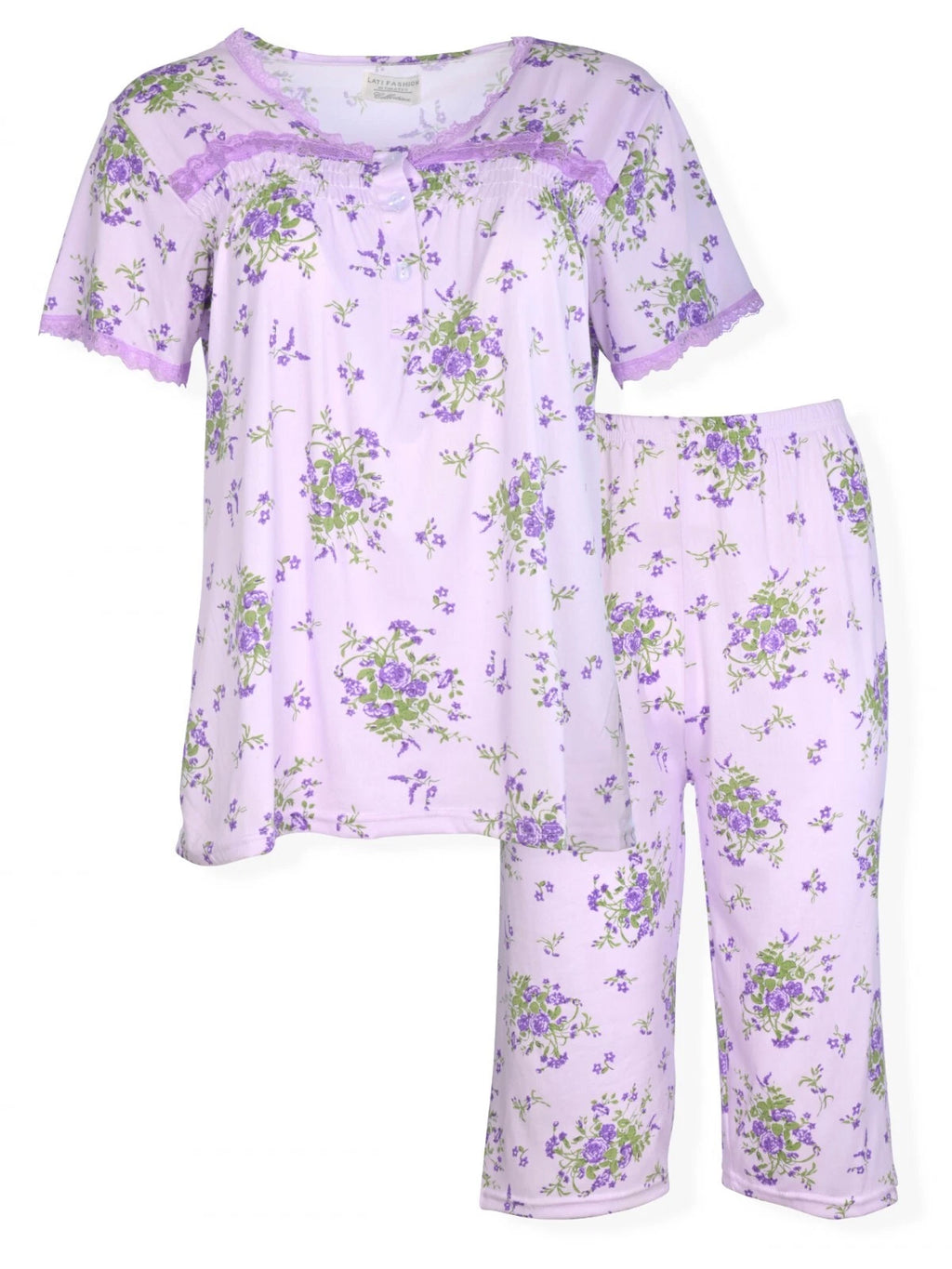 JEFFRICO Womens Capri Pajama Set 2 Piece Short Sleeve Top & Capri Pants 5201C