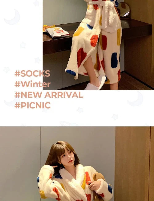 Coral Fleece Nightgown Women Flannel Plus Velvet Princess Sweet Bathrobe Pajamas