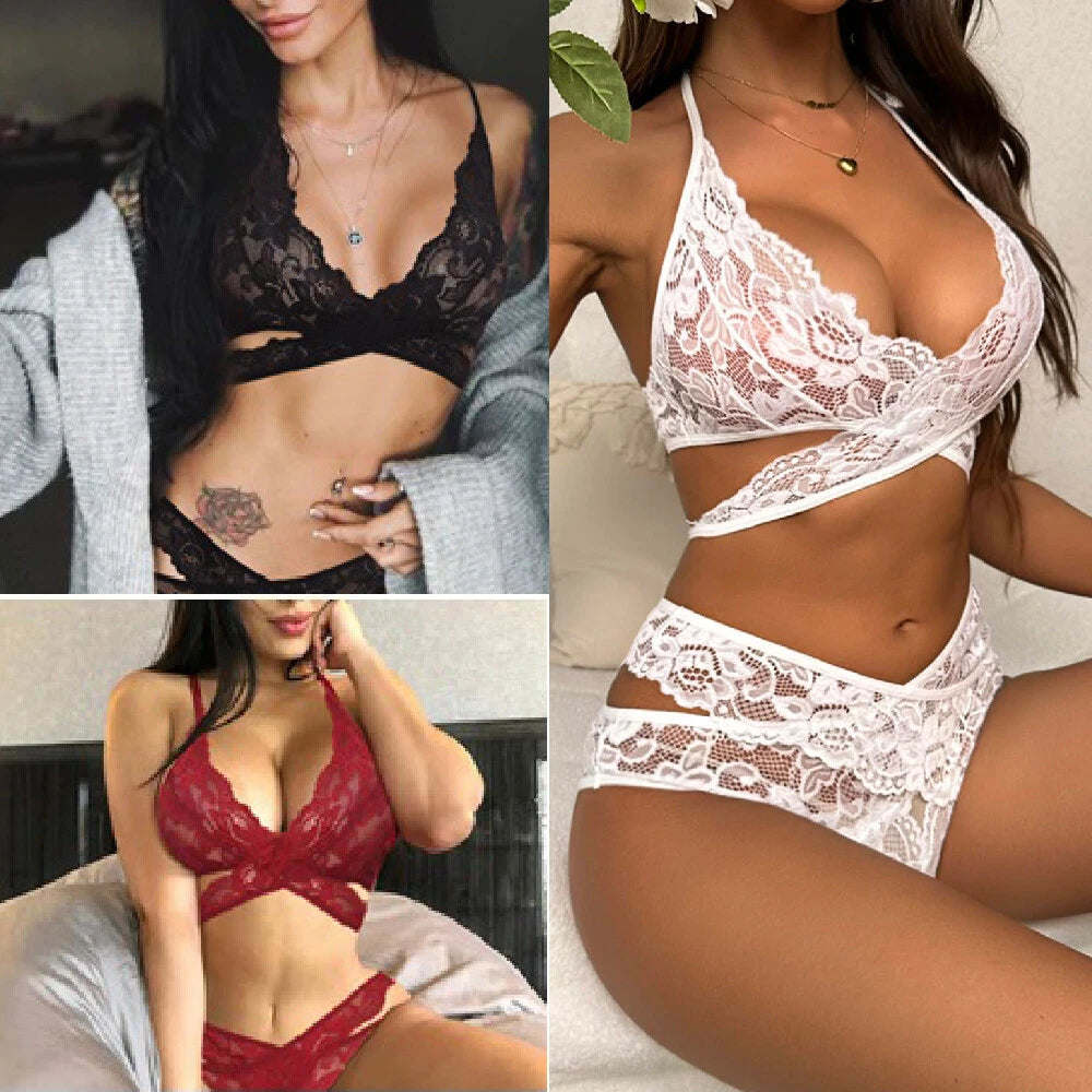 Two Piece Women Sexy Lingerie Set Lace Bra and Panty Set Babydoll Sleepwear US