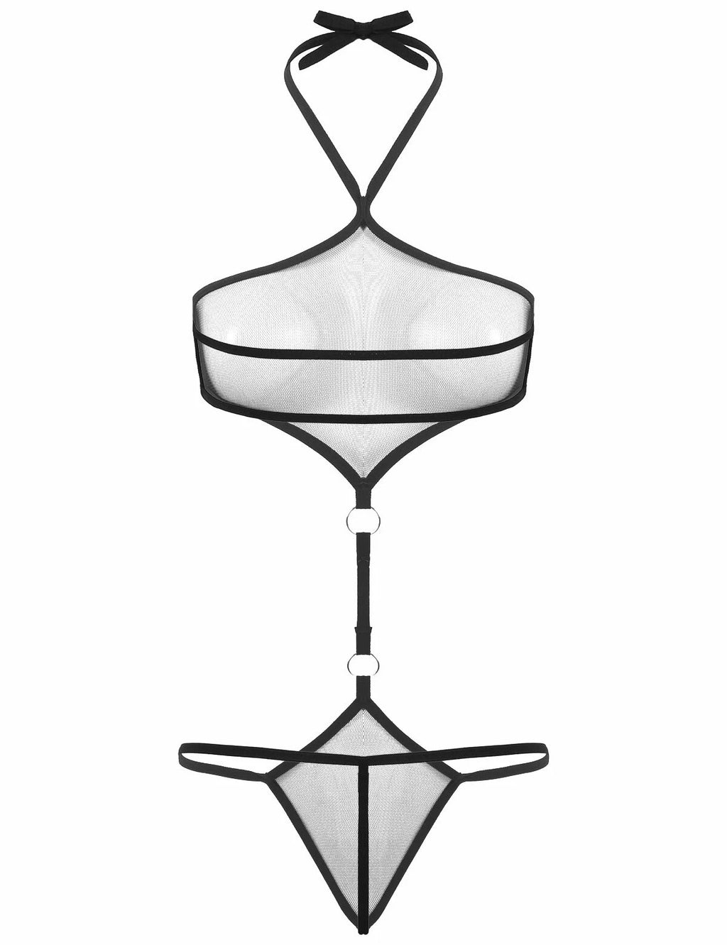 Sexy Women Mesh Lingerie Set Open Cups Bra Top Low Rise Mini Briefs Sleepwear