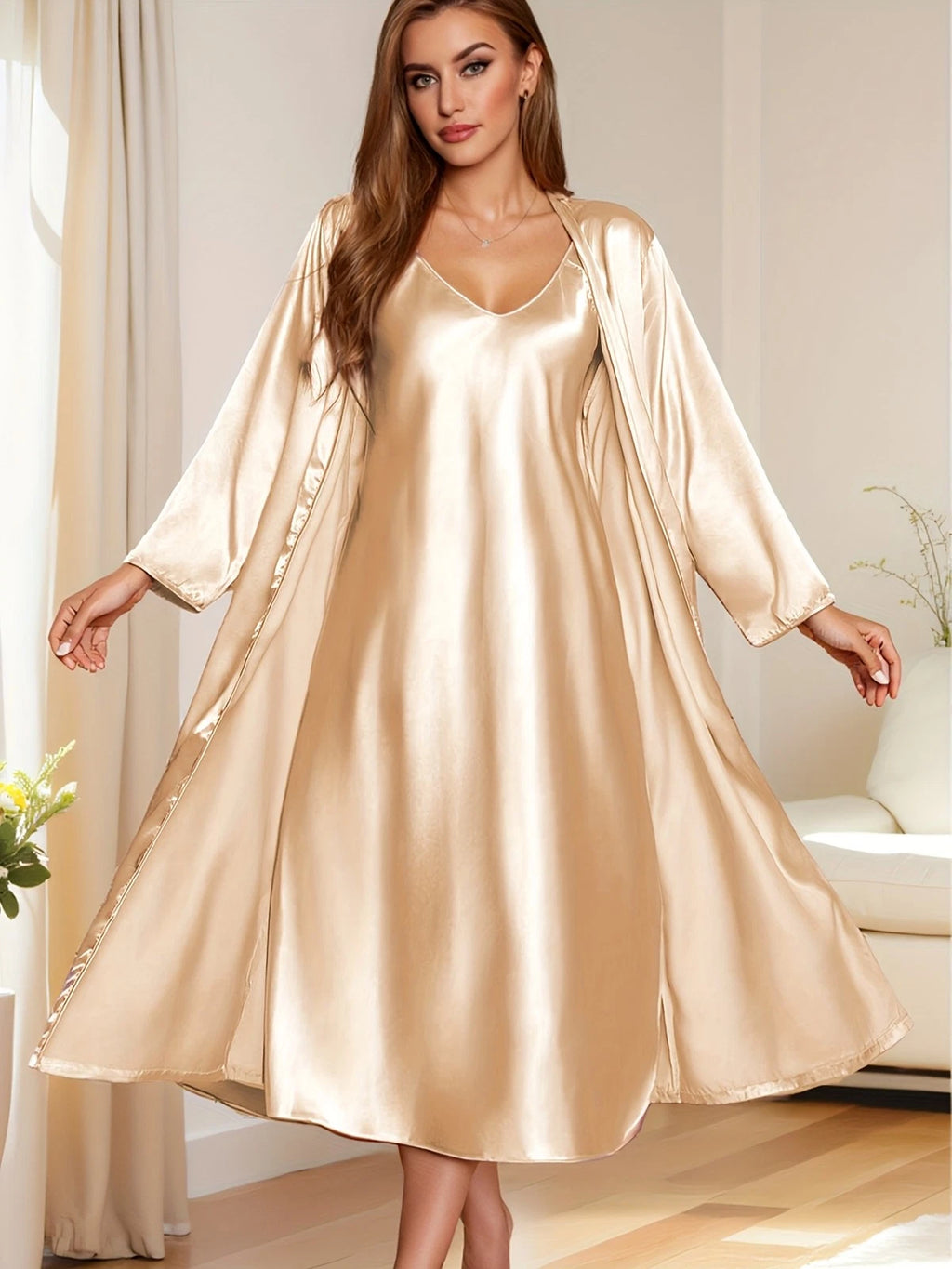 Women's satin silk robe dress sleepwear underwear long nightgown sleepwear