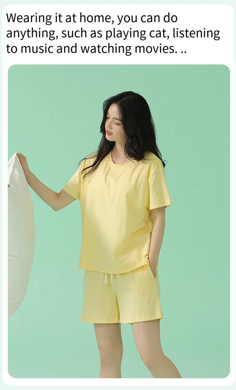 Women's Summer Soft Cool With Built-in Bra Pad Breathable Sports Pajamas Set-