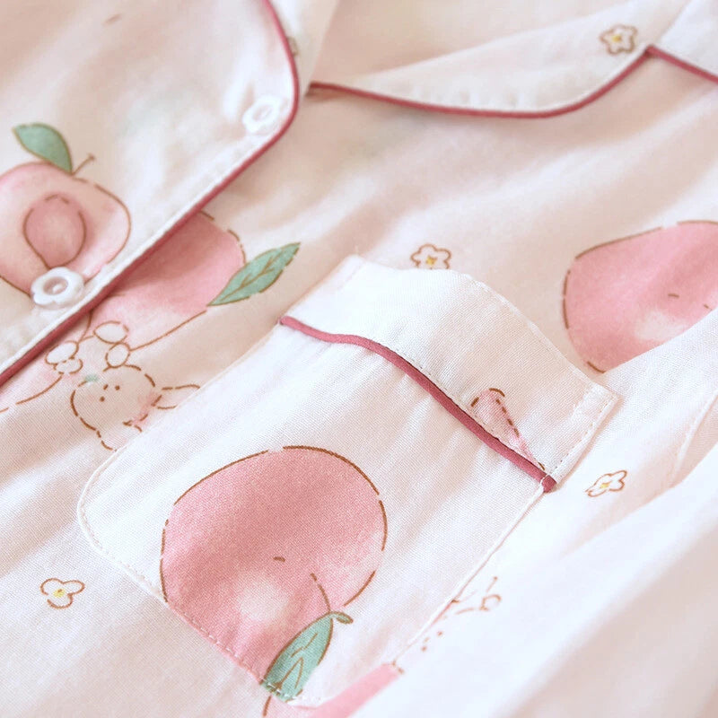 Women Pajamas Set 100% Cotton Printed Sleepwear Casual Nightwear Gauze Home Wear