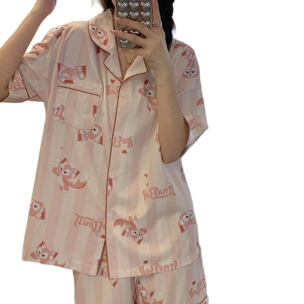 LinaBell Stain Pajamas Set Short Sleeve Top Shorts Pajamas Sleepwear unisex