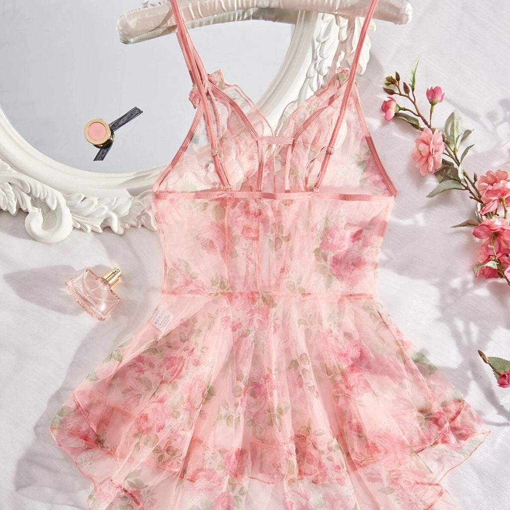 Sexy Women Lingerie Pink Lace Dress G-string Underwear Babydoll Sleepwear Gift