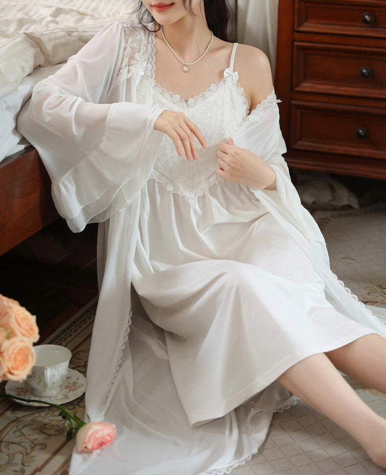 Women Lounge Suit Sling Padded Dress Cotton Robes Mesh Nightwear 2pcs 161201