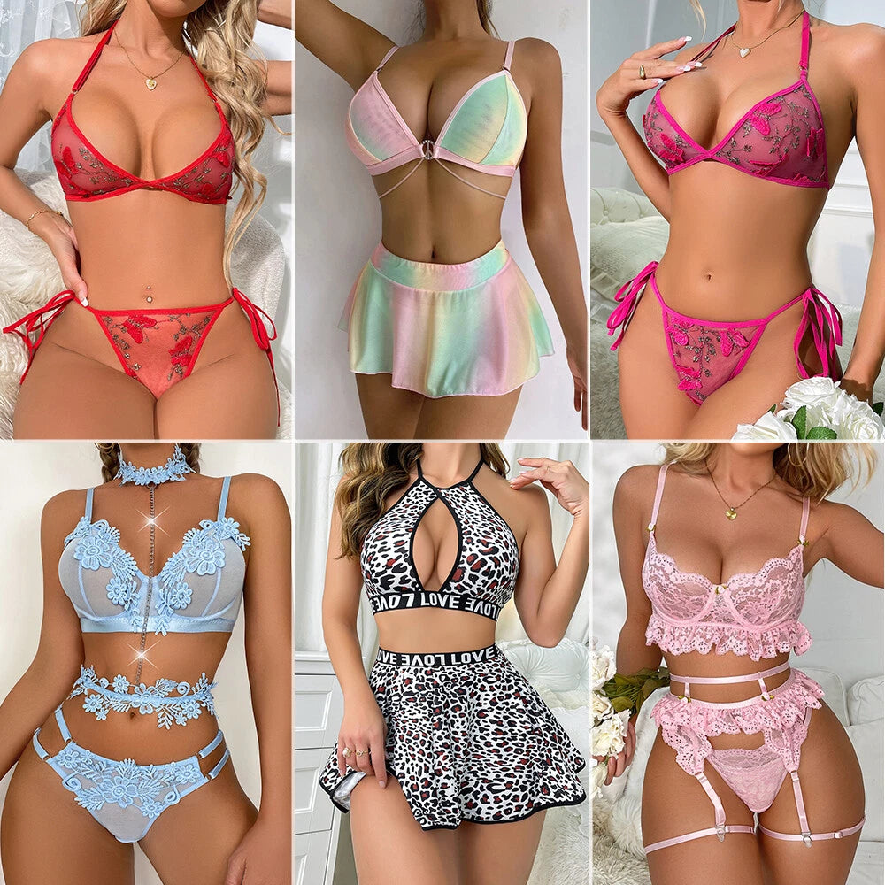 Women Sexy Lingerie Sleepwear Underwear Nightwear Babydoll Lace Bra Thong Set US