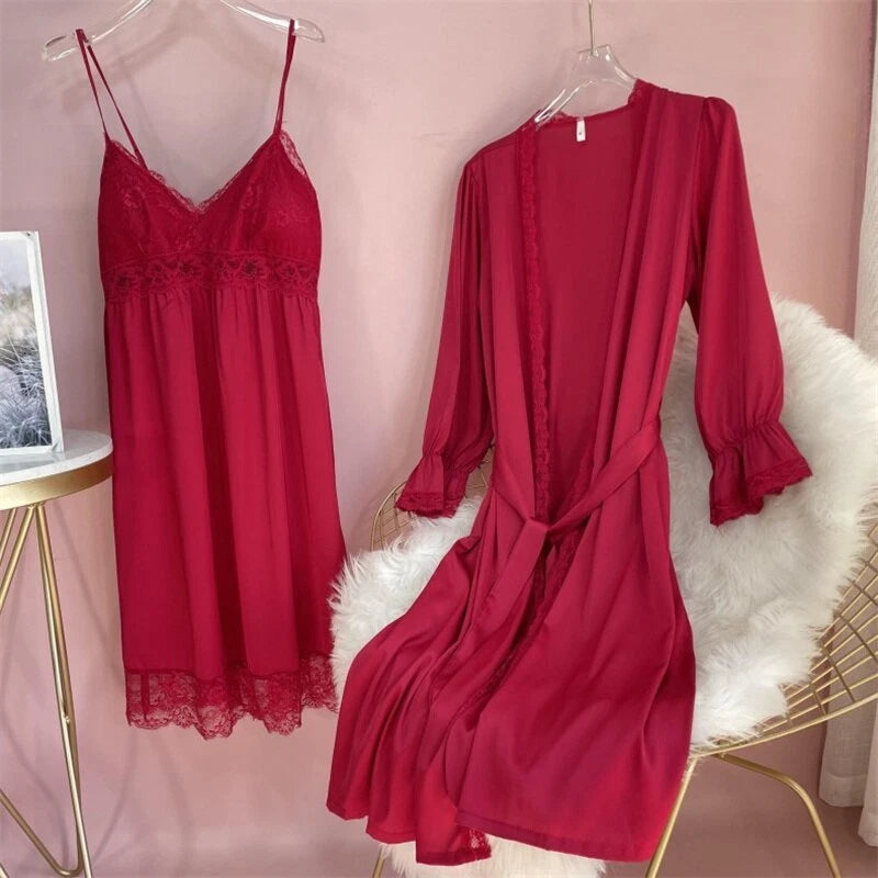 2023  Women's robe pajama set sexy lace suspender pajama dress bathrobe