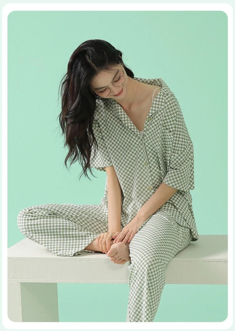 Fashion Women's Pajamas Set Short Sleeve Cool Antibacterial Comfortable Homewear Homewear-