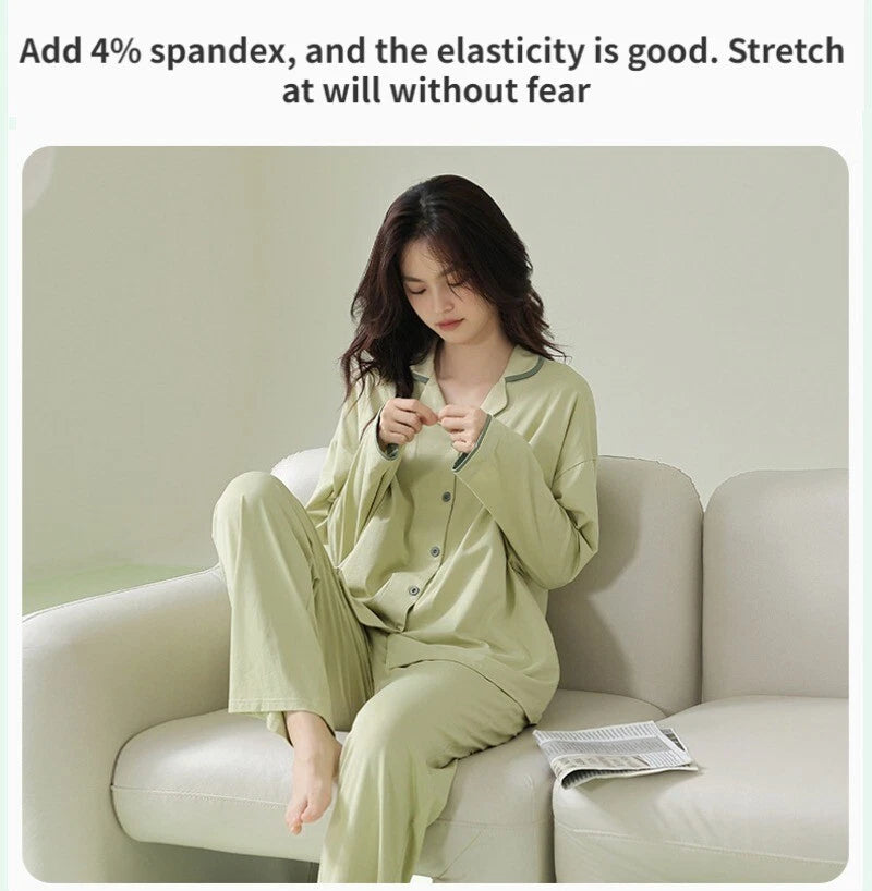 Women's Pajamas Set Antibacterial Dust Mite Resistant Solid Color Homewear