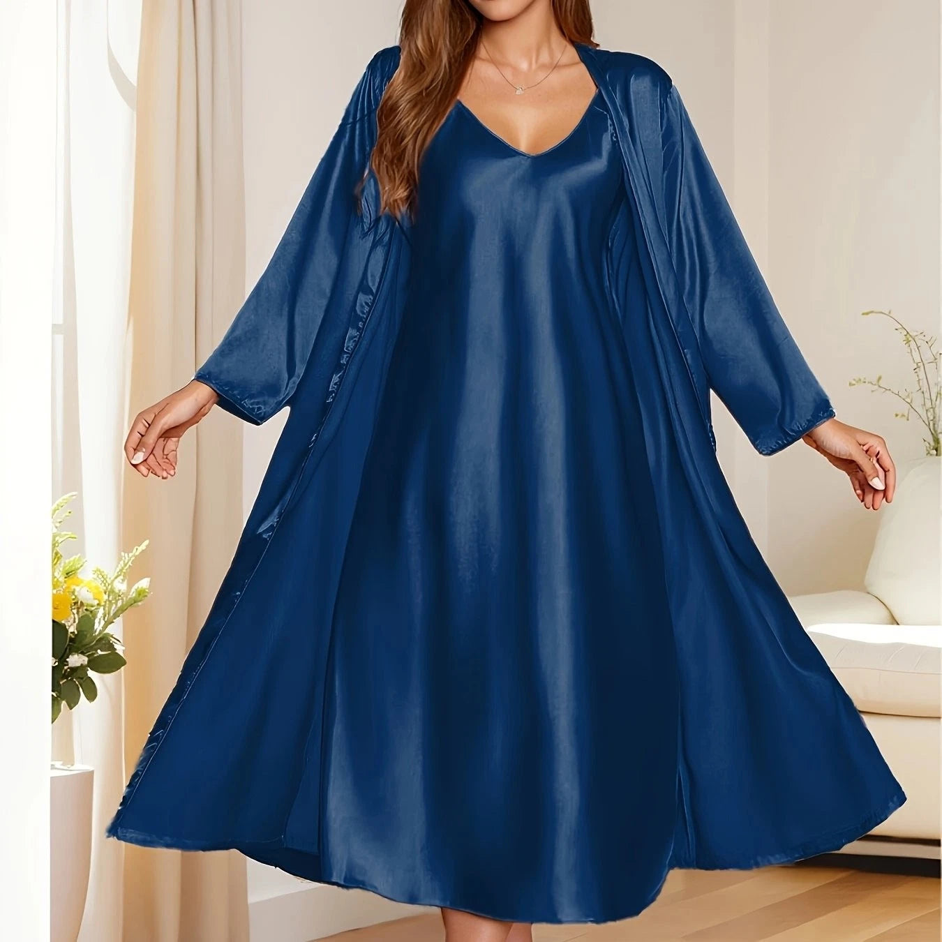 Women's satin silk robe dress sleepwear underwear long nightgown sleepwear