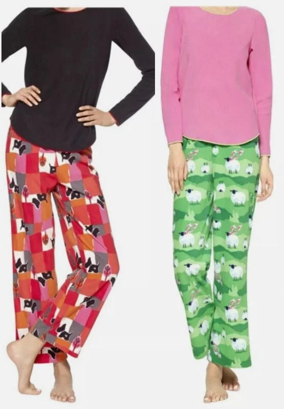 Hue Women's  Pajama Set S Dog Blocks or Mountain Sheep Micro Fleece, New $50