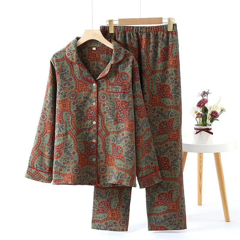 2024 new Ethnic style printed women's pajamas 2-piece set for casual wear
