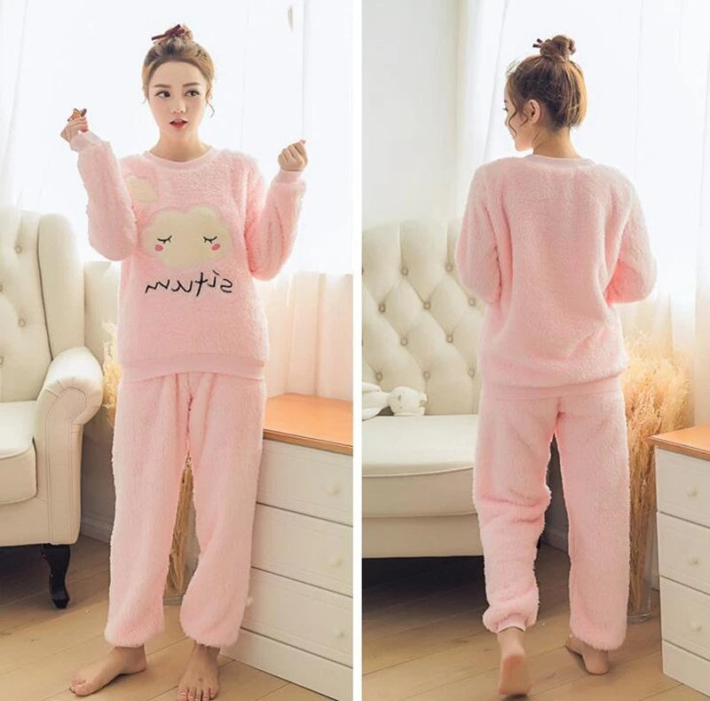 PJ Pyjama Fleece Winter PJ's Pyjamas New Women Set Night Wear Ladies Warm Sets