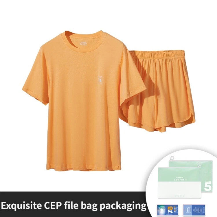Summer Women's Cotton Short Sleeve Lounge Loose Seat Antibacterial Pajamas Set-