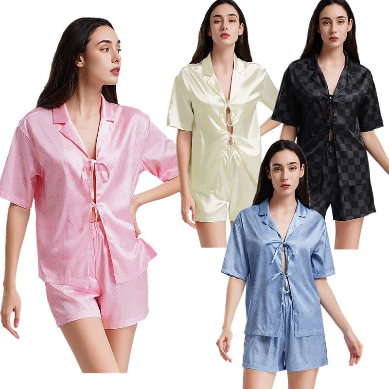 Women Nightwear Casual Pajamas Set Soft Sleepwear Shiny Homewear Comfortable